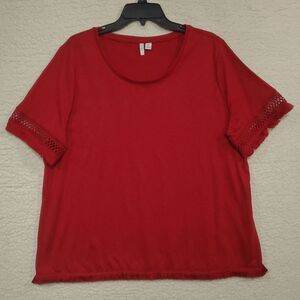 Est. 1946 Women's Size XL Red Short Sleeve Sweater with Lace & Fringe